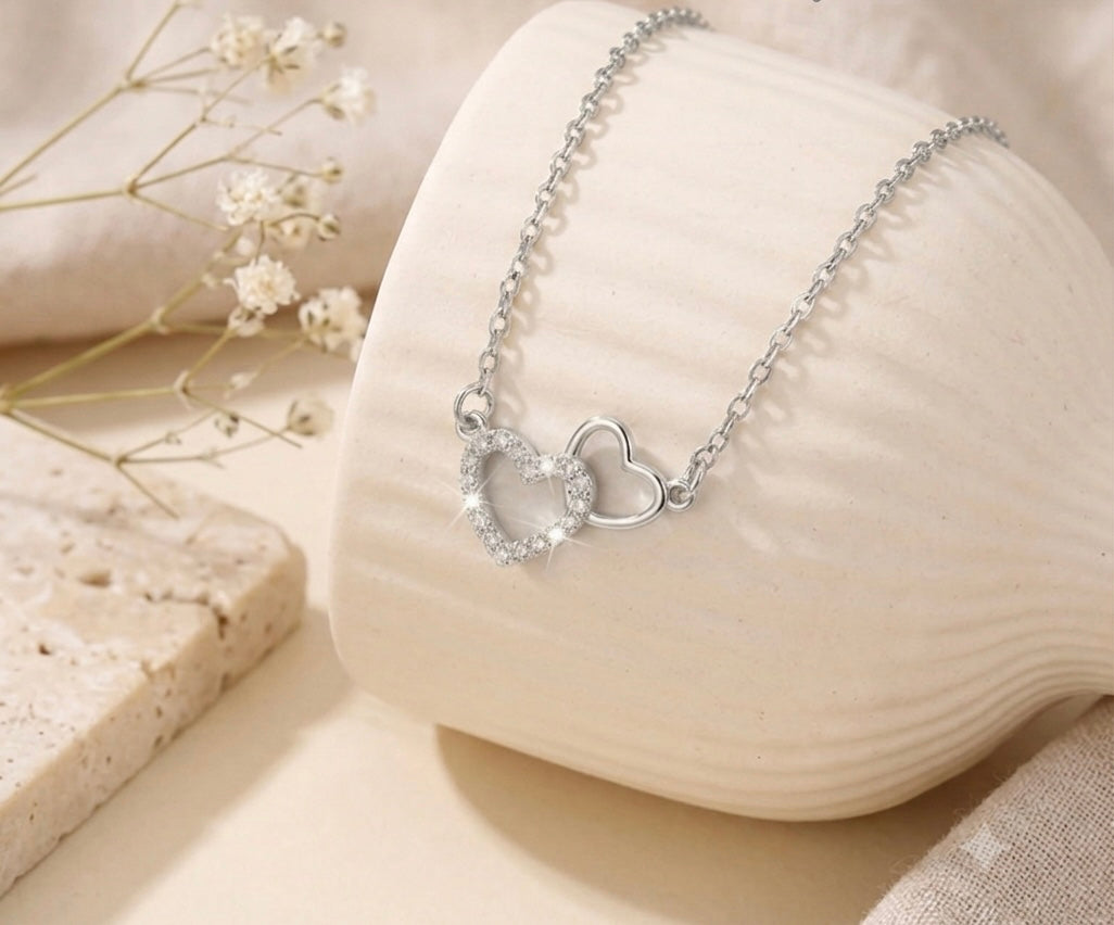 Interlocking Double Heart Crystal Necklace
