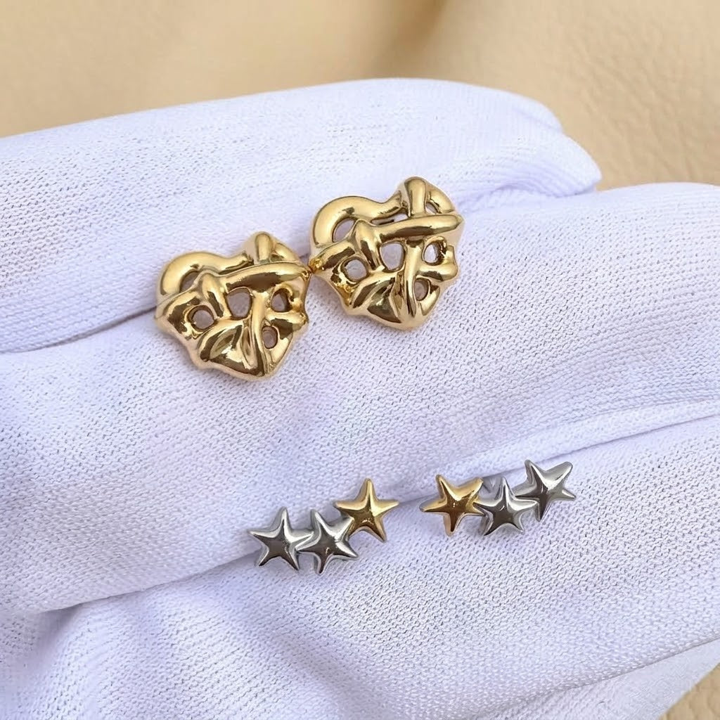 Gold Heart Knot Stud Earrings