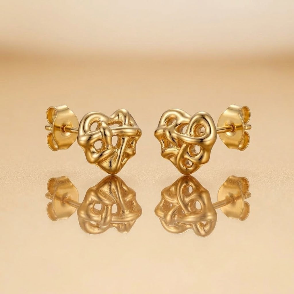 Gold Heart Knot Stud Earrings
